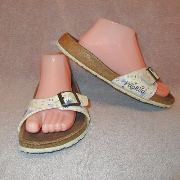 Birkenstock Papillio Madrid Sandals Size 9 Floral Leather Slip On Slide Comfort - Picture 1 of 14